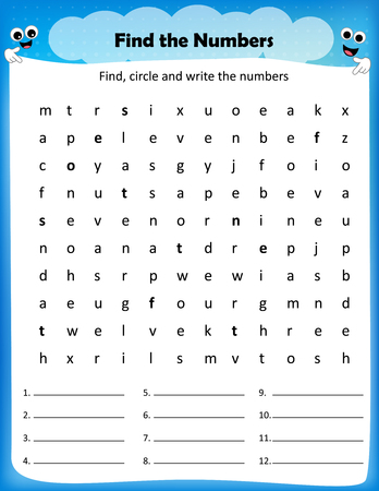 worksheet - find the numbers and write them worksheet for preschool kidsのイラスト素材