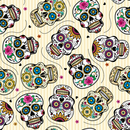 Beautiful sugar skulls seamless patternのイラスト素材