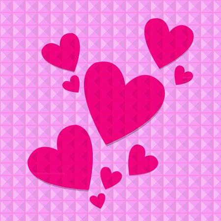 Shocking pink hearts on pink rivets background, vector illustrationのイラスト素材
