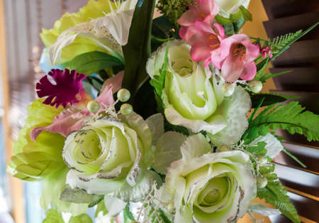 Beautiful plastic flowers bouquetの写真素材