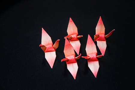 A group of orange paper birds, shallow depth of fieldの写真素材