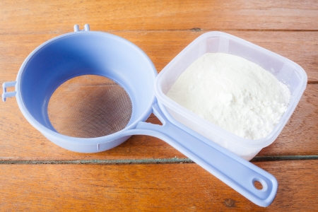 Bakery mix flour measured and sieve flourの写真素材