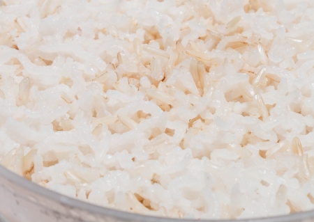 Close up of cooked mix white and brown riceの写真素材