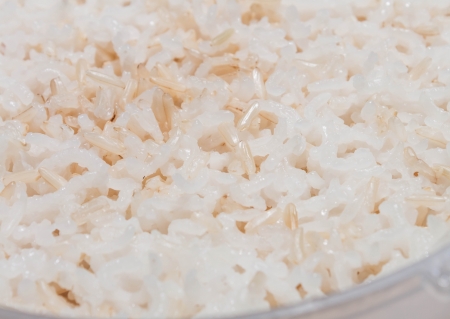 Close up grain of cooked mix white and brown riceの写真素材
