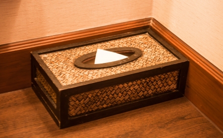 Facial tissue paper in bamboo craft boxの写真素材