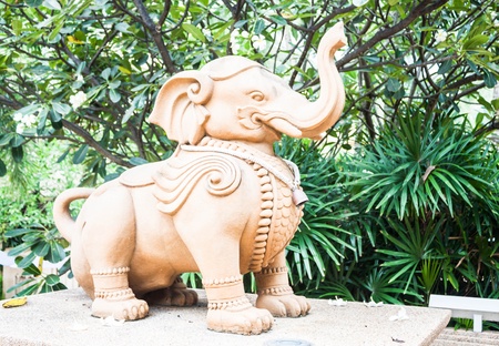 Elephant sculpture decorated green garden of tropical resortの写真素材