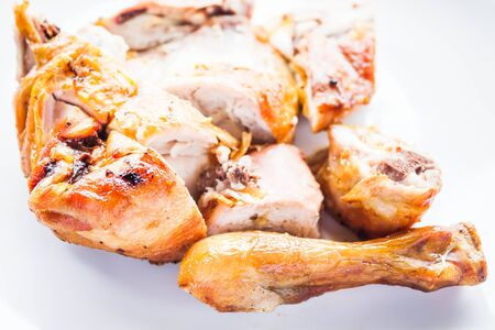 Chicken grilled serving on white plateの写真素材