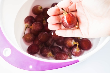 After clean fresh grape on hand, stock photoの写真素材