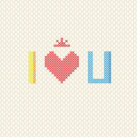 I love you on cross stitch style, stock vectorの写真素材