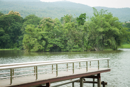 Metal bridge into the pond, stock photoの写真素材