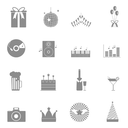 Party and celebration icons set on white background, stock vectorのイラスト素材