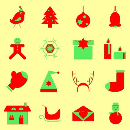 Christmas red and green color icons, stock vectorのイラスト素材
