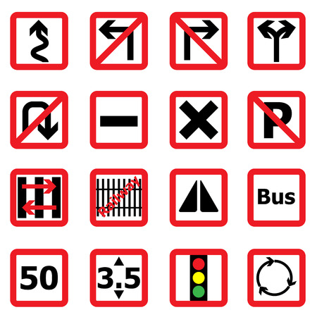 Traffic sign icons in square shape, stock vectorのイラスト素材