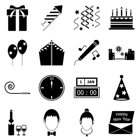 New year icons on white background, stock vectorのイラスト素材