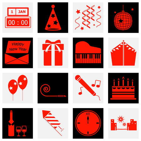 New year red color icons, stock vectorのイラスト素材