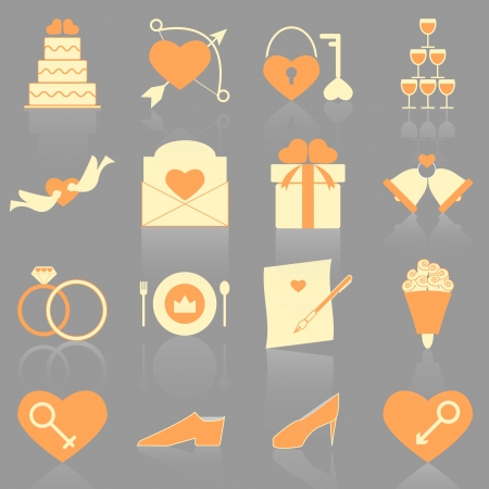 Wedding color icons with reflect, stock vectorのイラスト素材