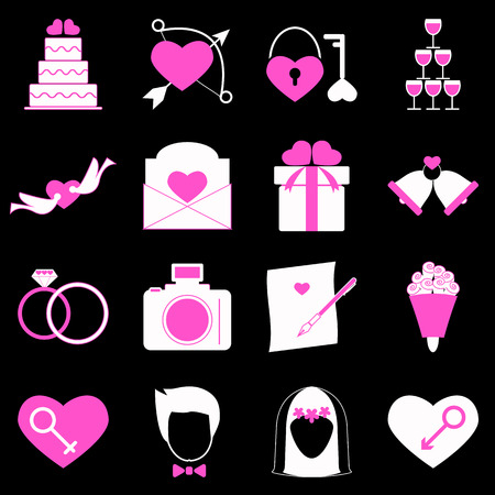 Wedding icons on black background, stock vectorのイラスト素材