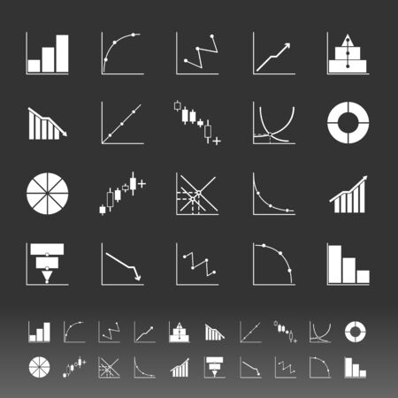 Set of diagram and graph icons on gray background, stock vectorのイラスト素材