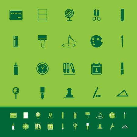 General stationary color icons on green background, stock vectorのイラスト素材