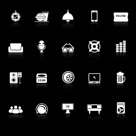 Home theater icons with reflect on black background, stock vectorのイラスト素材