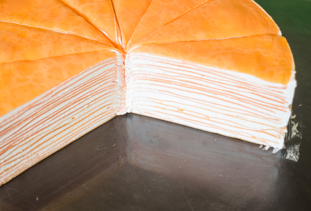 Homemade cream crepe cake slide, stock photoの写真素材