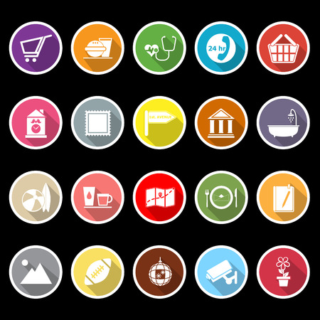 Public place sign flat icons with long shadow, stock vectorのイラスト素材