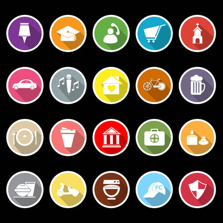 Map sign and symbol flat icons with long shadow, stock vectorのイラスト素材