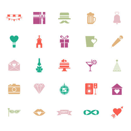 Happy anniversary flat color icons on white background, stock vectorのイラスト素材