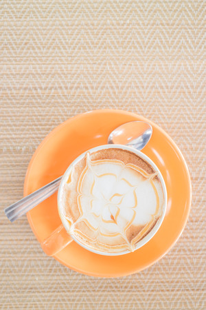Hot caramel coffee latte cup, stock photoの写真素材