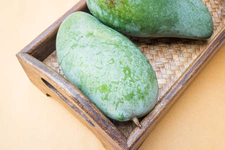 Fresh raw green sweet mango, stock photoの写真素材