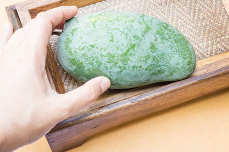 Fresh raw green sweet mango, stock photoの写真素材