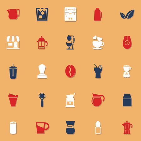 Coffee and tea classic color icons with shadow, stock vectorのイラスト素材