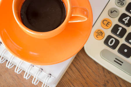 Hot coffee cup on wooden table, stock photoの写真素材