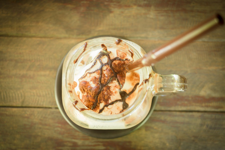Top view of melt iced coffee glass, stock photoの写真素材