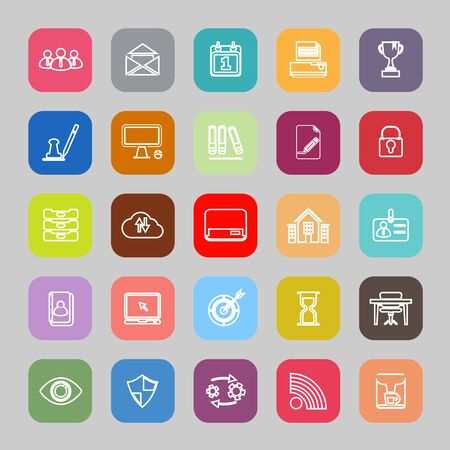 Business management line flat icons, stock vectorのイラスト素材