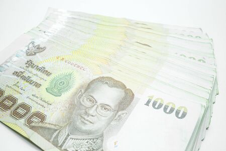 Thai money banknote on white background, stock photoの写真素材