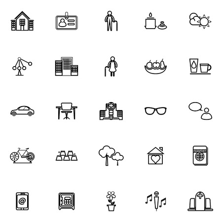 Retirement community line icons on white background, stock vectorのイラスト素材