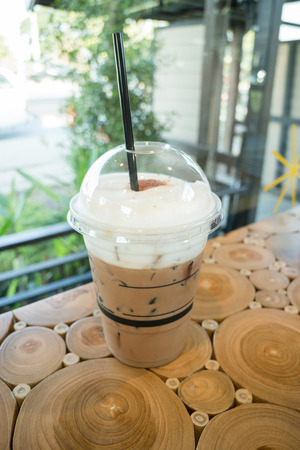 Coffee mocha into a plastic glass, stock photoの写真素材