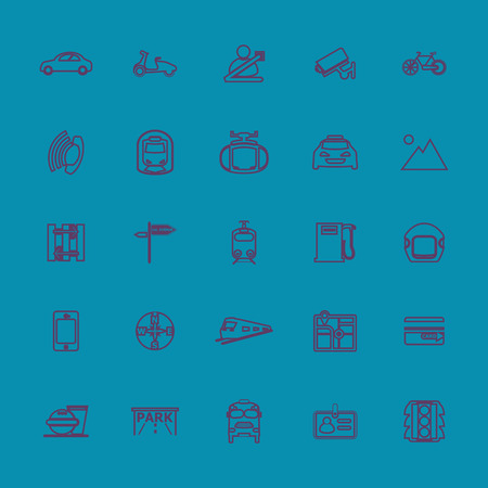 Land transport related line color icons, stock vectorのイラスト素材