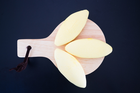 Thai traditional york cookies on wooden plate, stock photoの写真素材