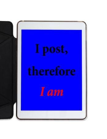 Digital tablet with social media message on screen, stock photoの写真素材