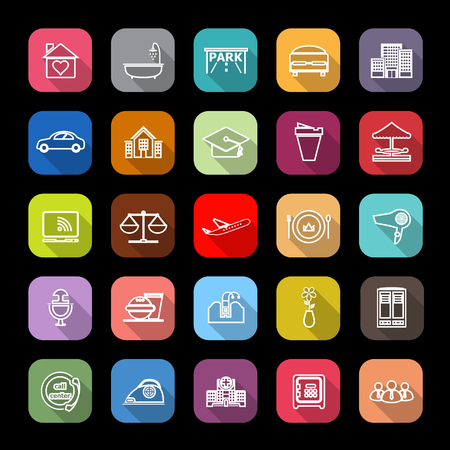 Hospitality business line icons with long shadowのイラスト素材