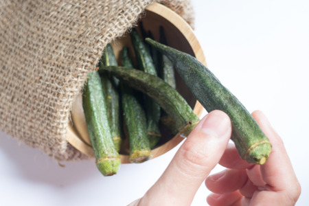 Healthy okra chips on clean background, stock photo