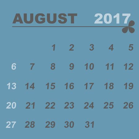 Simple calendar template of august 2017, stock vectorのイラスト素材
