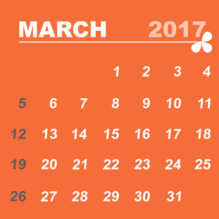 Simple calendar template of march 2017, stock vectorのイラスト素材
