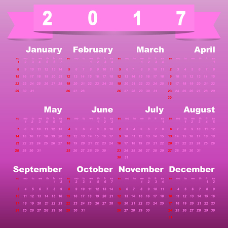 2017 calendar on pink gradient background, stock vectorのイラスト素材