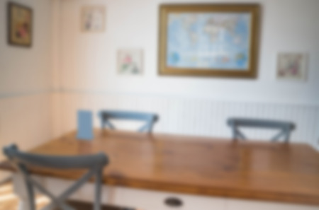 Blurred wooden dining room furniture, stock photoの写真素材