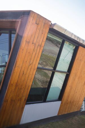 Exterior of wood and glass window, stock photoの写真素材