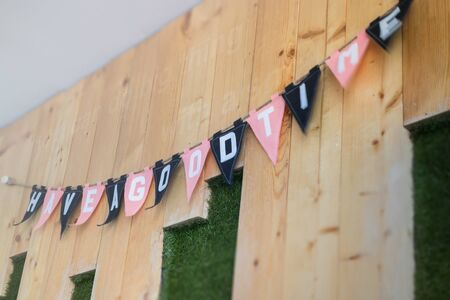 Have a good time flags decorated on the wall, stock photoの写真素材