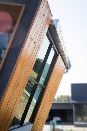 Exterior of wood and glass window, stock photo